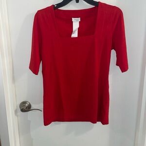 NWOT Akris Punto SIZE 8 Red Square Neck 3/4 Sleeve shirt  Top